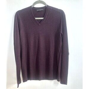 John Varvatos Men's Merino Wool Blend V Neck Sweater Piping Details  Purple Sz S